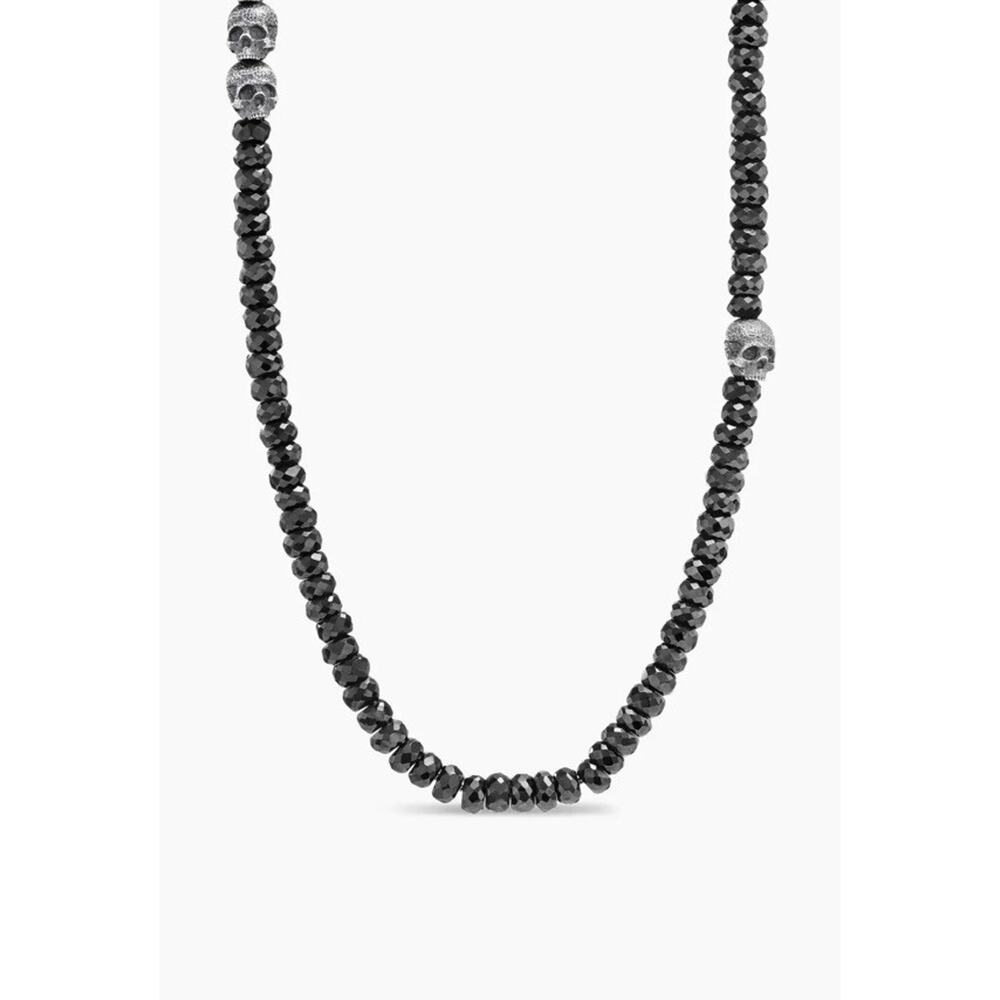 David Yurman Black Spinel Skull Station Memento Mori Spiritual Bead Necklace 26"